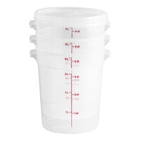 Cambro 4 Qt. Translucent Round Polypropylene Food Storage Container and Lid - 3/Pack