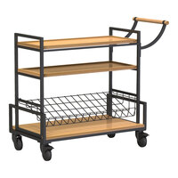 Rosseto Modulite 45 5/16" x 20" x 37 5/8" Black Serving Cart with 2 Bamboo Shelves and Black Wire Shelf MC-SERVBASIC2B
