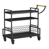 Rosseto Modulite 45 5/16" x 20" x 37 5/8" Black Serving Cart with 2 Black Bamboo Shelves and Wire Shelf MC-SERVBASIC2BK