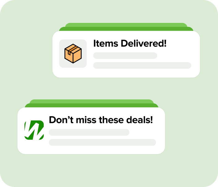 In app showing notifications on deals and updates to orders